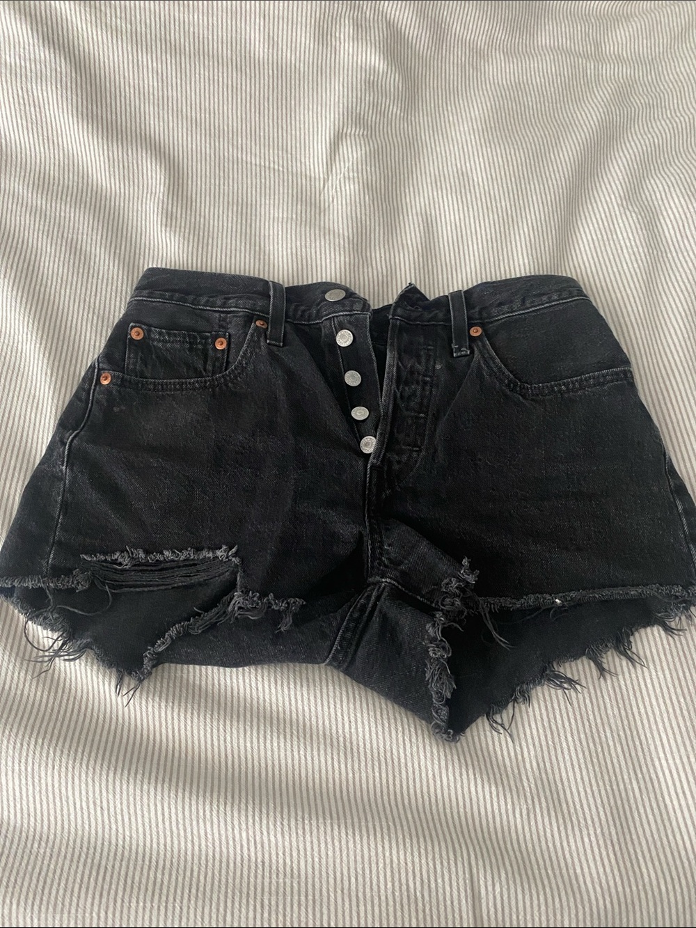 Levi's Black Ripped High-Rise Denim Shorts